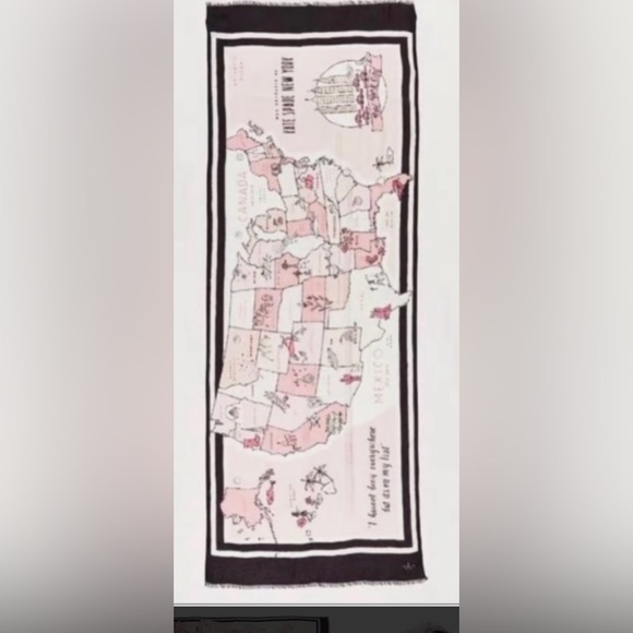 Kate Spade Pink and Black New York USA Map Design Silk  Scarf - Picture 3 of 6